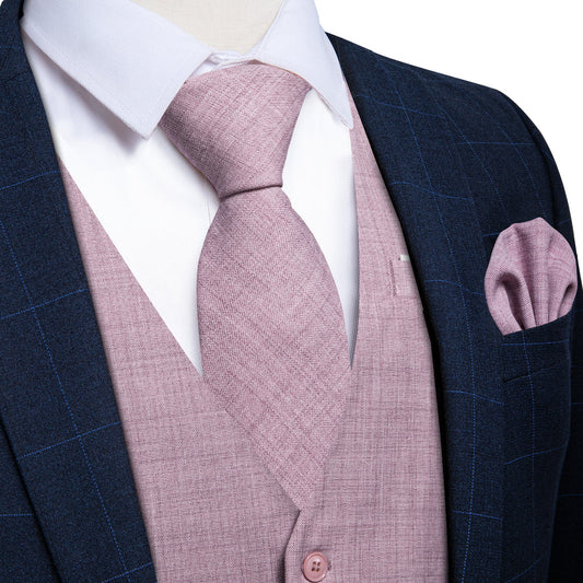 Plum Pink Plaid Jacquard Men's Vest Set vest set S (Chest 40")   - Sophisticated Gentlemen