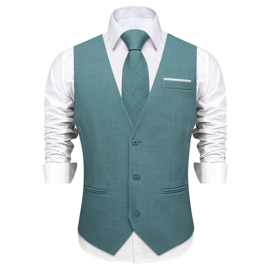 Dark Cyan Solid Jacquard Men's Vest Set vest set    - Sophisticated Gentlemen