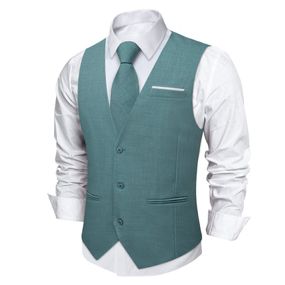Dark Cyan Solid Jacquard Men's Vest Set vest set    - Sophisticated Gentlemen
