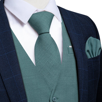 Dark Cyan Solid Jacquard Men's Vest Set vest set S (Chest 40")   - Sophisticated Gentlemen