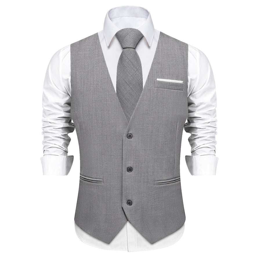 Gray Solid Jacquard Men's Vest Set vest set    - Sophisticated Gentlemen