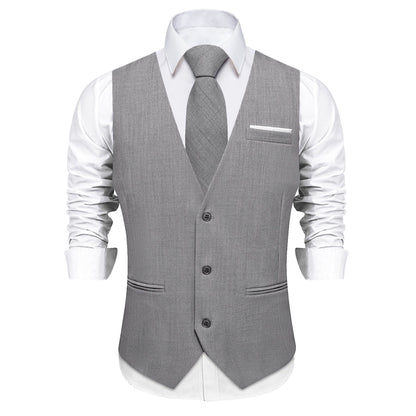 Gray Solid Jacquard Men's Vest Set vest set    - Sophisticated Gentlemen
