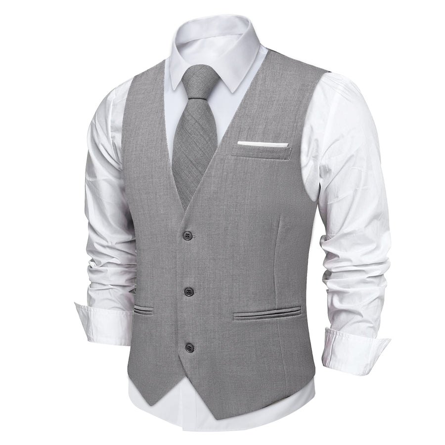 Gray Solid Jacquard Men's Vest Set vest set    - Sophisticated Gentlemen