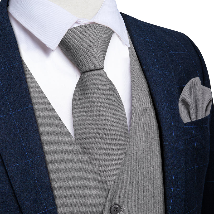 Gray Solid Jacquard Men's Vest Set vest set S (Chest 40")   - Sophisticated Gentlemen