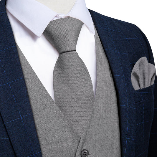 Gray Solid Jacquard Men's Vest Set vest set S (Chest 40")   - Sophisticated Gentlemen