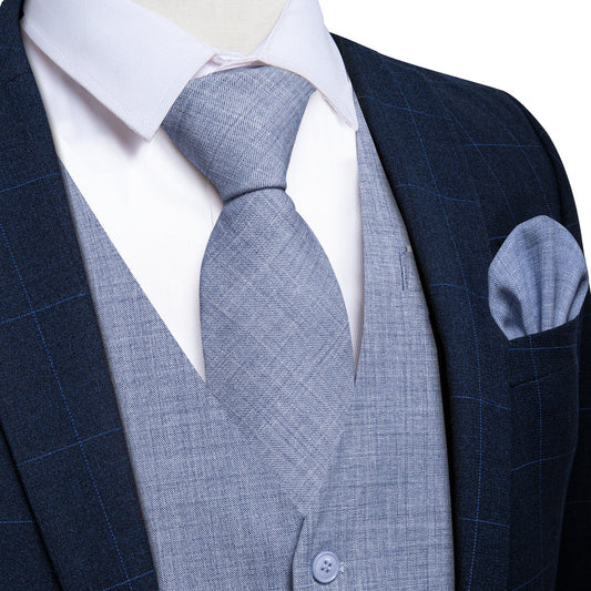 SteelBlue Solid Jacquard Vest Set vest set S (Chest 40")   - Sophisticated Gentlemen