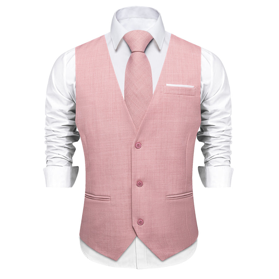 Light Pink Solid Jacquard Men's Vest Set vest set    - Sophisticated Gentlemen