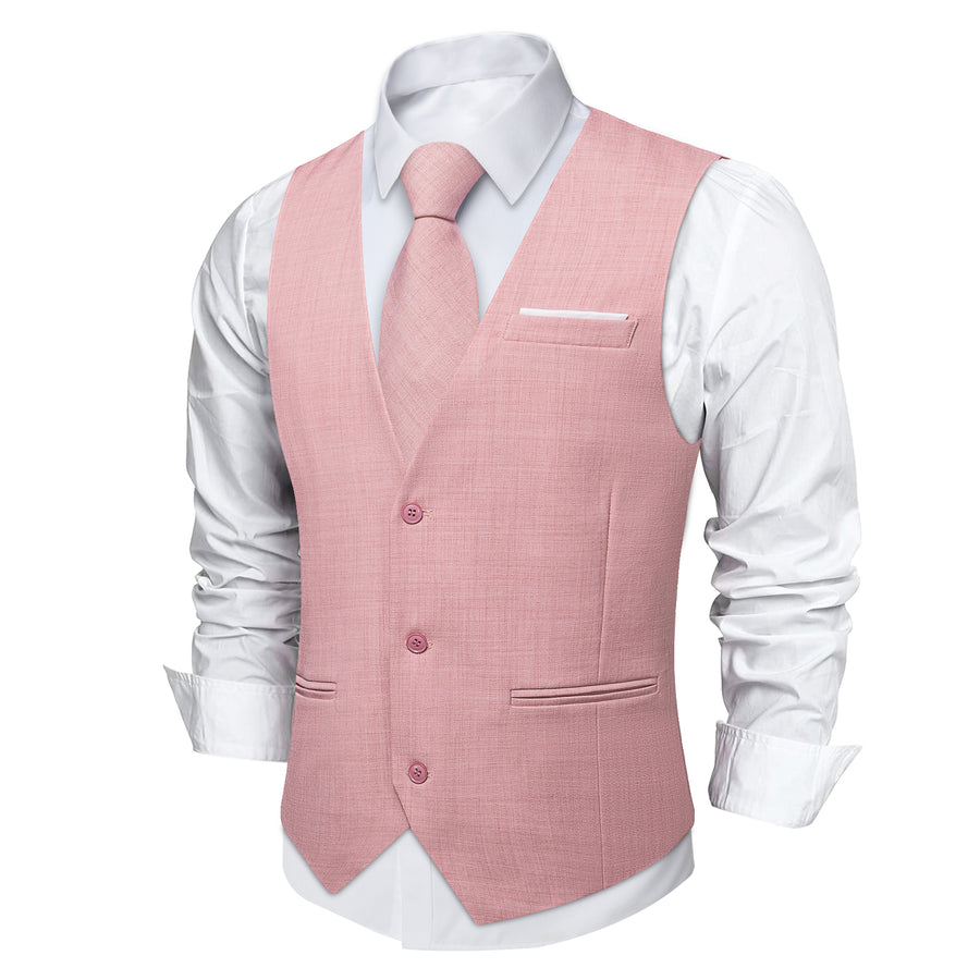 Light Pink Solid Jacquard Men's Vest Set vest set    - Sophisticated Gentlemen