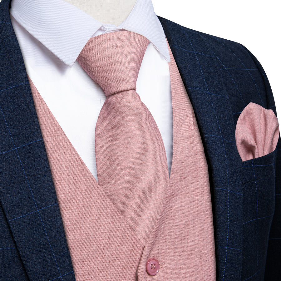 Light Pink Solid Jacquard Men's Vest Set vest set S (Chest 40")   - Sophisticated Gentlemen