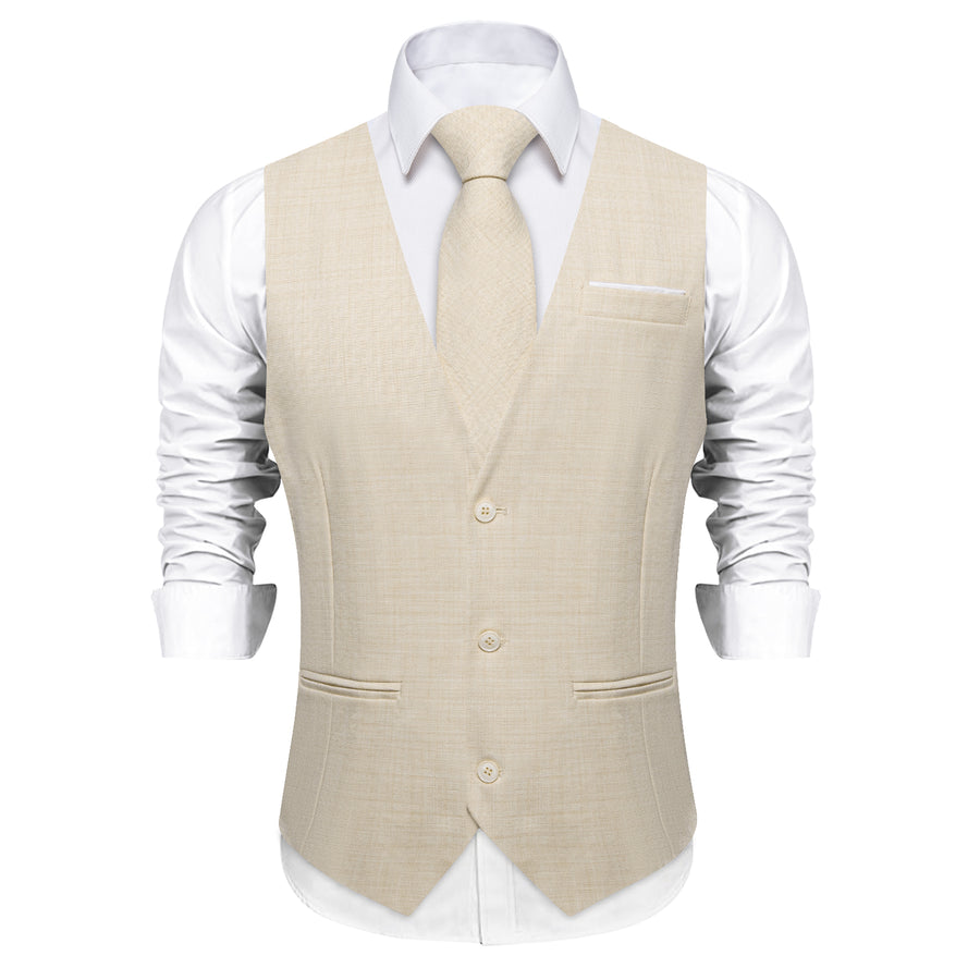 Lemon Chiffon Solid Jacquard Men's Vest Set vest set    - Sophisticated Gentlemen