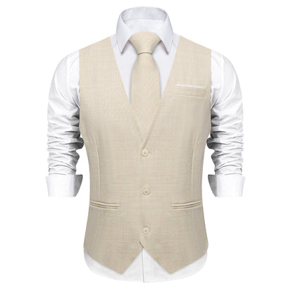 Lemon Chiffon Solid Jacquard Men's Vest Set vest set    - Sophisticated Gentlemen
