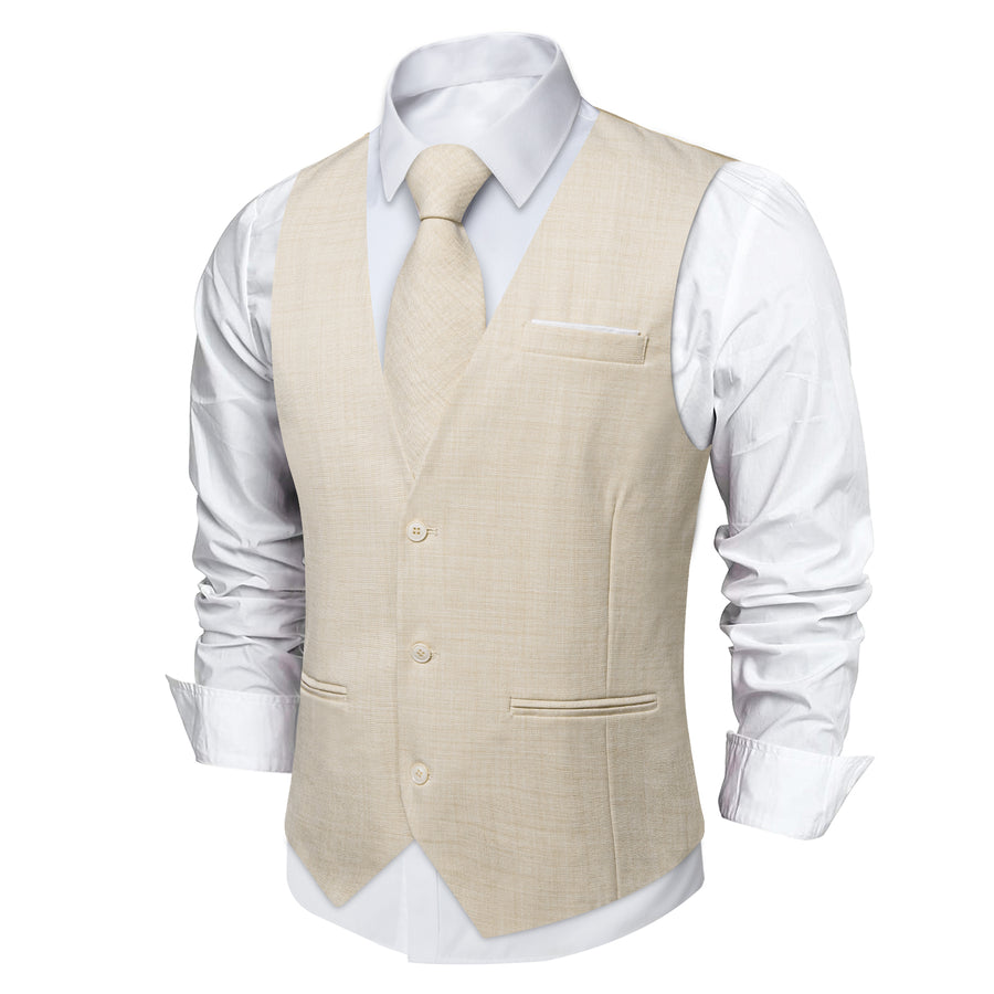 Lemon Chiffon Solid Jacquard Men's Vest Set vest set    - Sophisticated Gentlemen