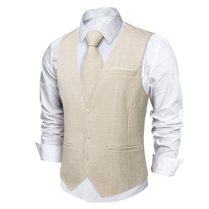 Lemon Chiffon Solid Jacquard Men's Vest Set vest set    - Sophisticated Gentlemen