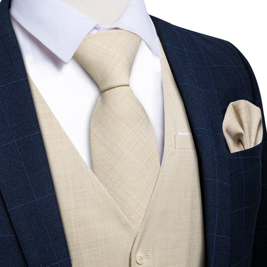 Lemon Chiffon Solid Jacquard Men's Vest Set vest set S (Chest 40")   - Sophisticated Gentlemen