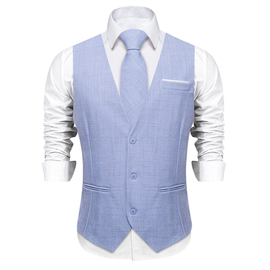 Light Blue Solid Jacquard Men's Vest Set vest set    - Sophisticated Gentlemen