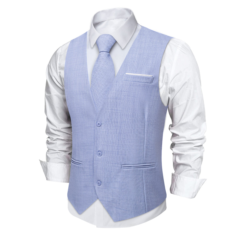Light Blue Solid Jacquard Men's Vest Set vest set    - Sophisticated Gentlemen