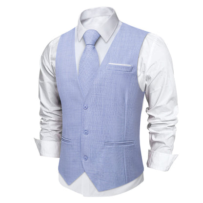 Light Blue Solid Jacquard Men's Vest Set vest set    - Sophisticated Gentlemen