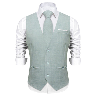 Light Cadet Blue Solid Jacquard Men's Vest Set vest set    - Sophisticated Gentlemen