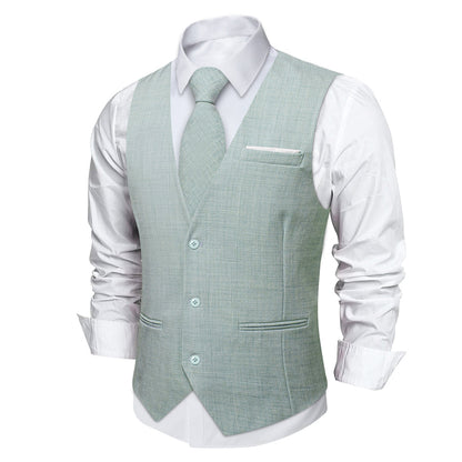 Light Cadet Blue Solid Jacquard Men's Vest Set vest set    - Sophisticated Gentlemen