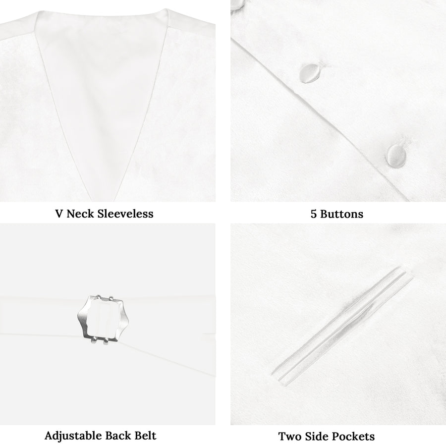 White Solid Shining Silk Men's Bowtie Vest Set vest set    - Sophisticated Gentlemen