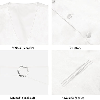 White Solid Shining Silk Men's Bowtie Vest Set vest set    - Sophisticated Gentlemen