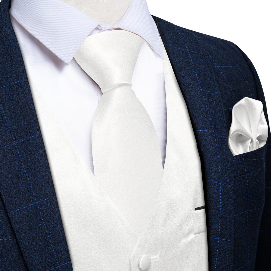 White Solid Shining Silk Men's Bowtie Vest Set vest set    - Sophisticated Gentlemen