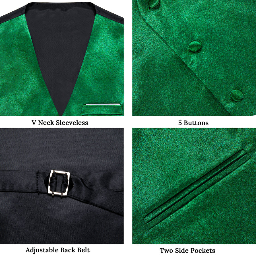 New Green Solid Shining Silk Men's Vest Set vest set    - Sophisticated Gentlemen