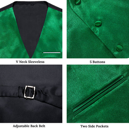 New Green Solid Shining Silk Men's Vest Set vest set    - Sophisticated Gentlemen