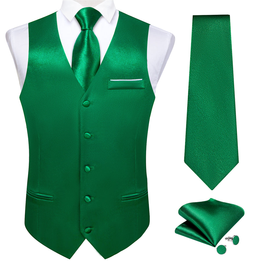 New Green Solid Shining Silk Men's Vest Set vest set    - Sophisticated Gentlemen