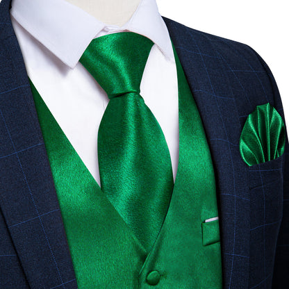 New Green Solid Shining Silk Men's Vest Set vest set S (Chest 40")   - Sophisticated Gentlemen