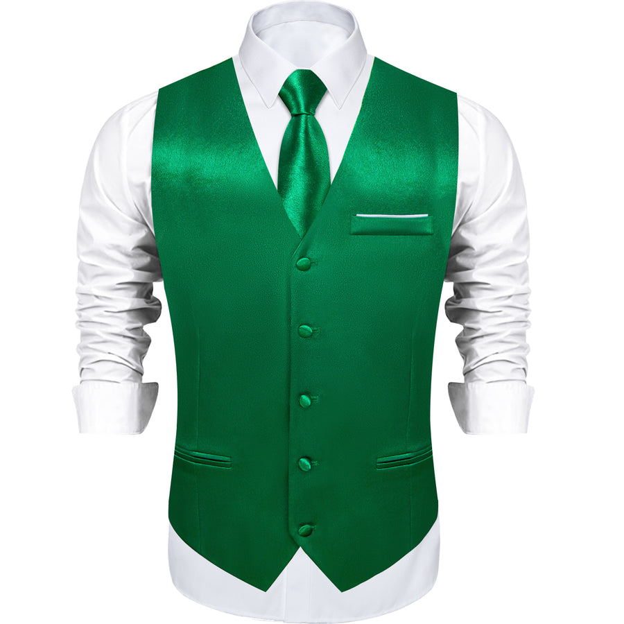 New Green Solid Shining Silk Men's Vest Set vest set    - Sophisticated Gentlemen