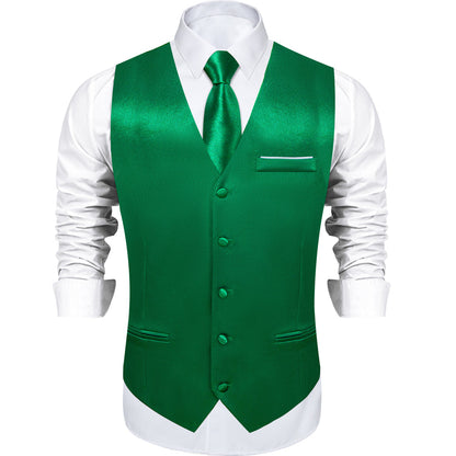 New Green Solid Shining Silk Men's Vest Set vest set    - Sophisticated Gentlemen