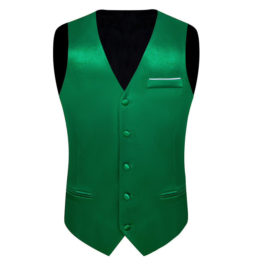 New Green Solid Shining Silk Men's Vest Set vest set    - Sophisticated Gentlemen