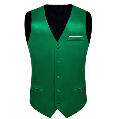 New Green Solid Shining Silk Men's Vest Set vest set    - Sophisticated Gentlemen