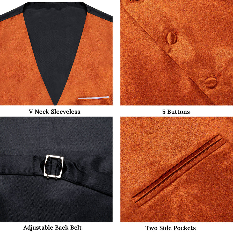 New Orange Solid Shining Silk Vest Set vest set    - Sophisticated Gentlemen