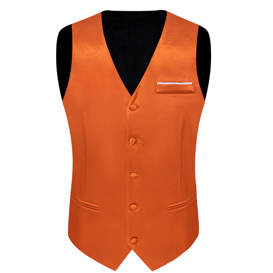 New Orange Solid Shining Silk Vest Set vest set    - Sophisticated Gentlemen