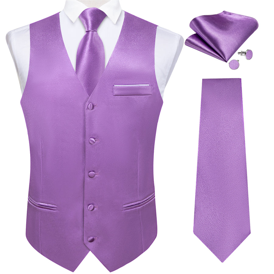 Light Purple Shining Solid Bowtie Vest Set vest set S (Chest 40")   - Sophisticated Gentlemen