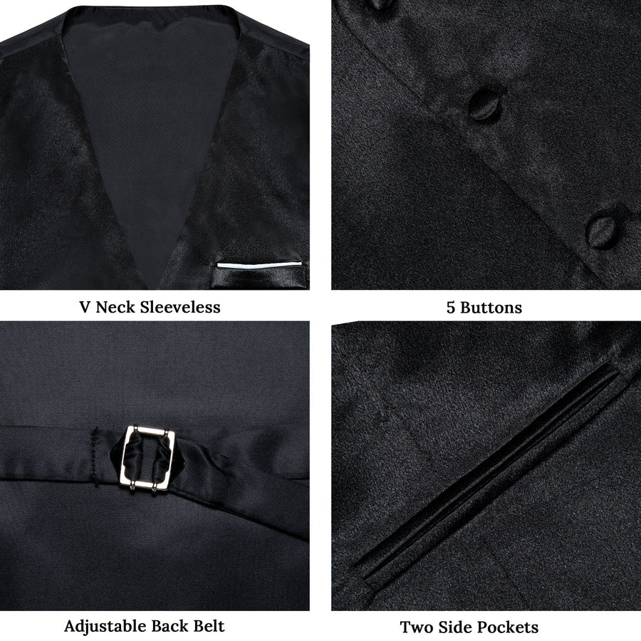 New Black Solid Shining Silk Men's Vest Set vest set    - Sophisticated Gentlemen
