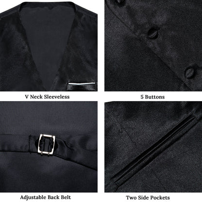 New Black Solid Shining Silk Men's Vest Set vest set    - Sophisticated Gentlemen