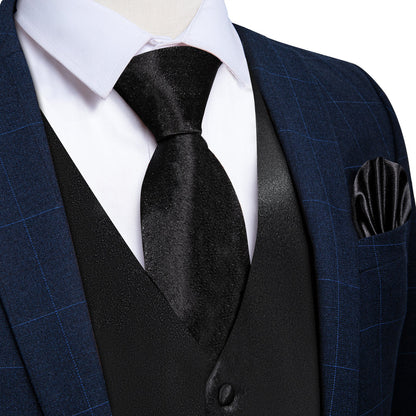 New Black Solid Shining Silk Men's Vest Set vest set S (Chest 40")   - Sophisticated Gentlemen