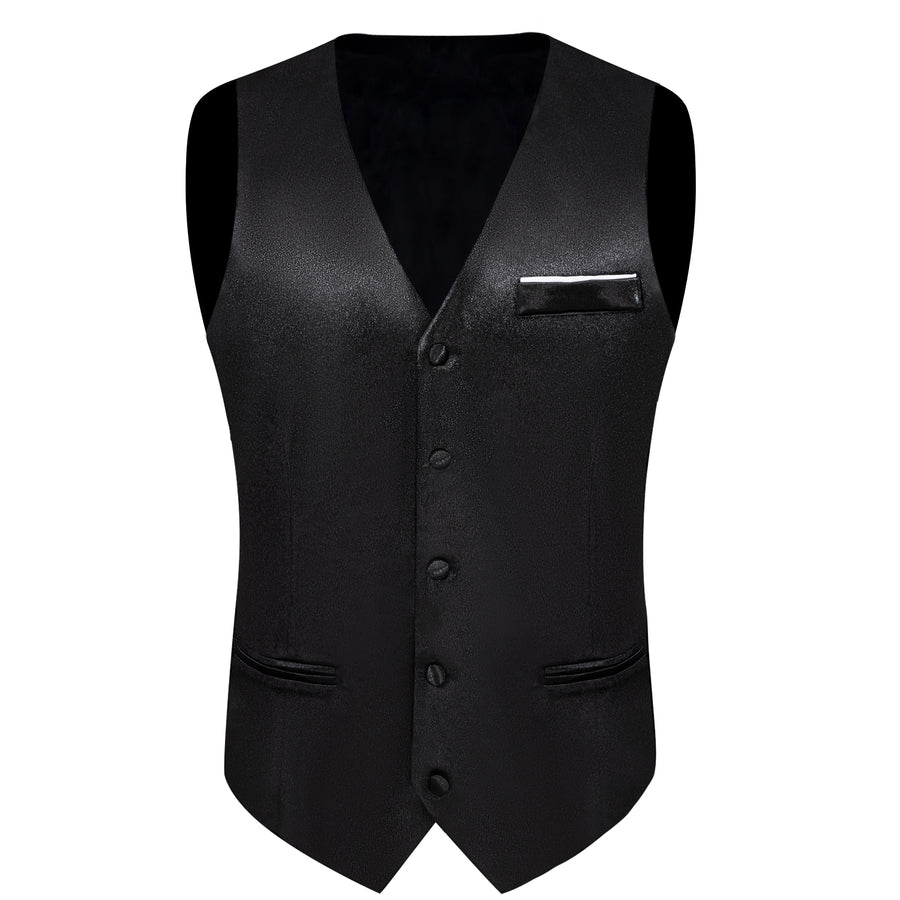 New Black Solid Shining Silk Men's Vest Set vest set    - Sophisticated Gentlemen