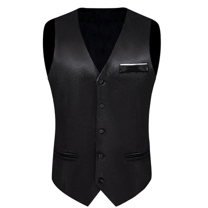 New Black Solid Shining Silk Men's Vest Set vest set    - Sophisticated Gentlemen