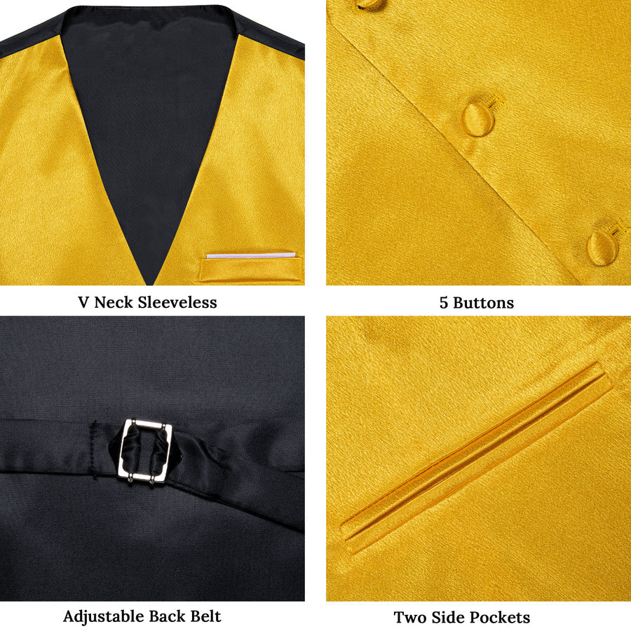 Brilliant Yellow Solid Shining Silk Men's Bowtie Vest Set vest set    - Sophisticated Gentlemen