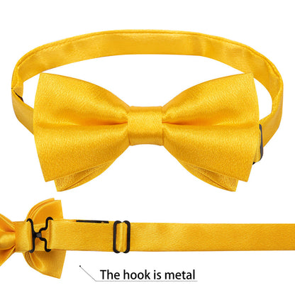 Brilliant Yellow Solid Shining Silk Men's Bowtie Vest Set vest set    - Sophisticated Gentlemen