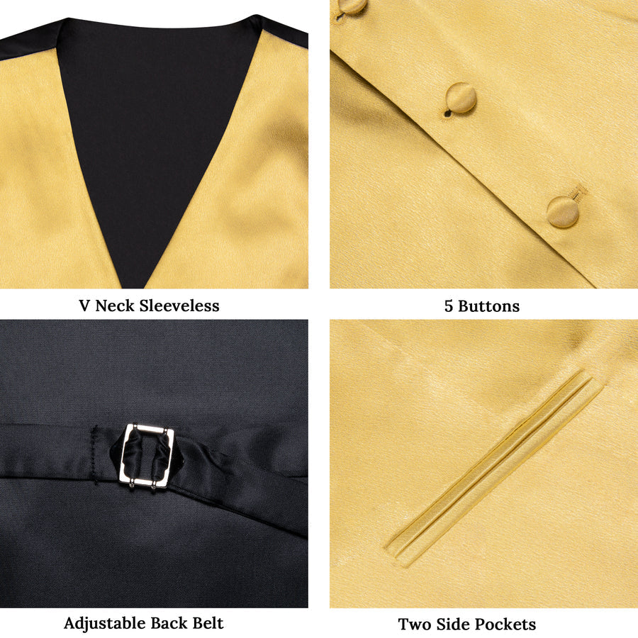 Light Yellow Solid Shining Silk Men's Bowtie Vest Set vest set    - Sophisticated Gentlemen