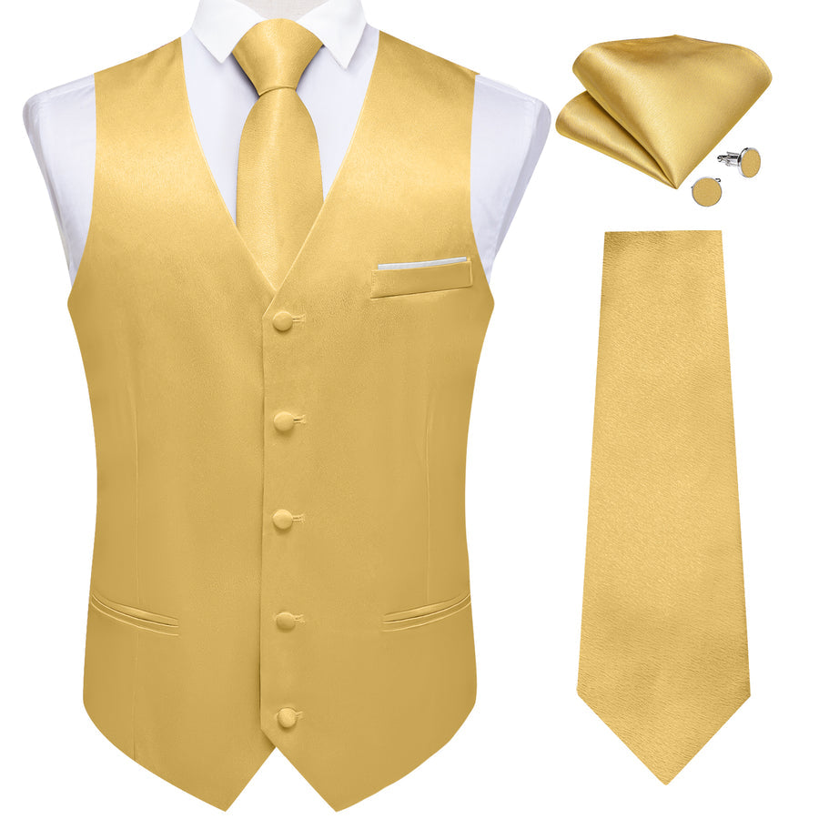 Light Yellow Solid Shining Silk Men's Bowtie Vest Set vest set S (Chest 40")   - Sophisticated Gentlemen