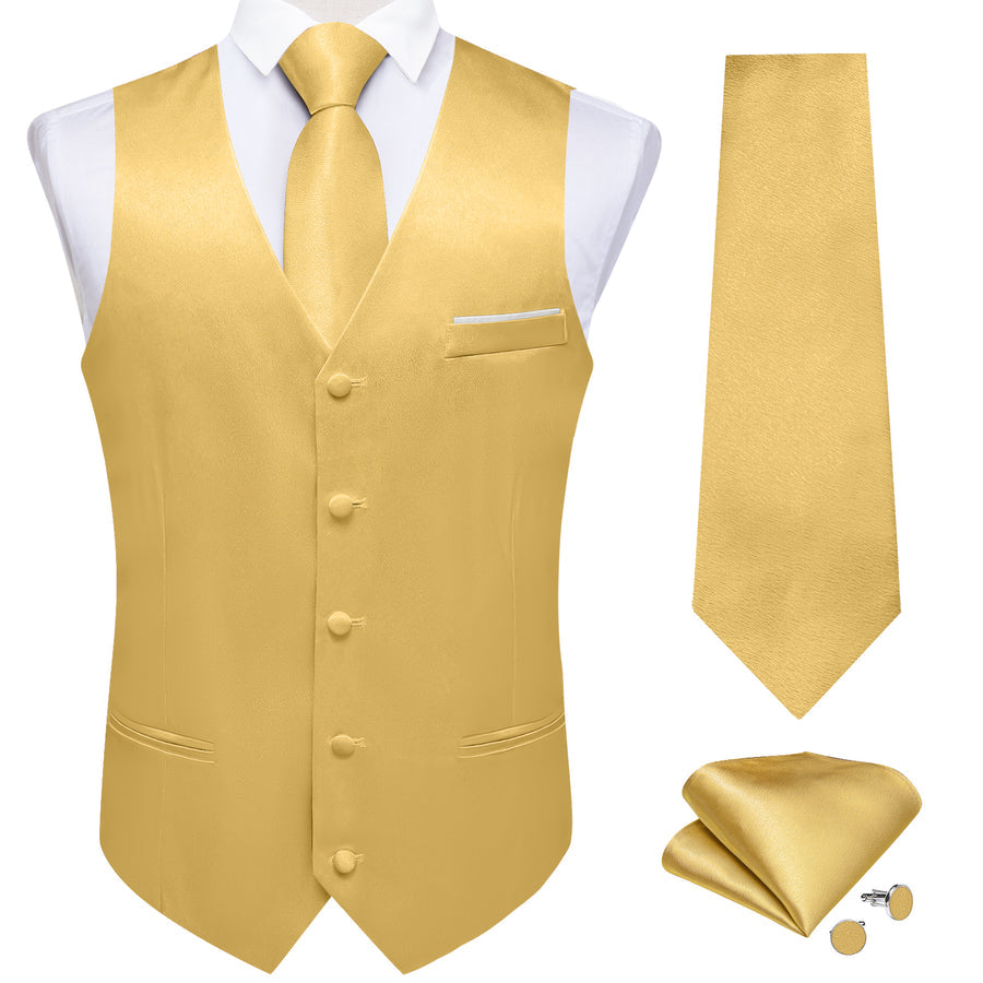 Light Yellow Solid Shining Silk Men's Vest Set vest set    - Sophisticated Gentlemen