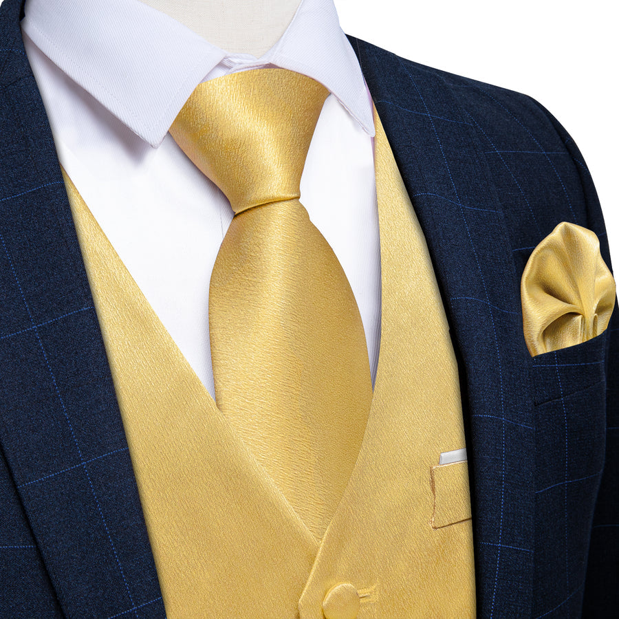 Light Yellow Solid Shining Silk Men's Bowtie Vest Set vest set    - Sophisticated Gentlemen
