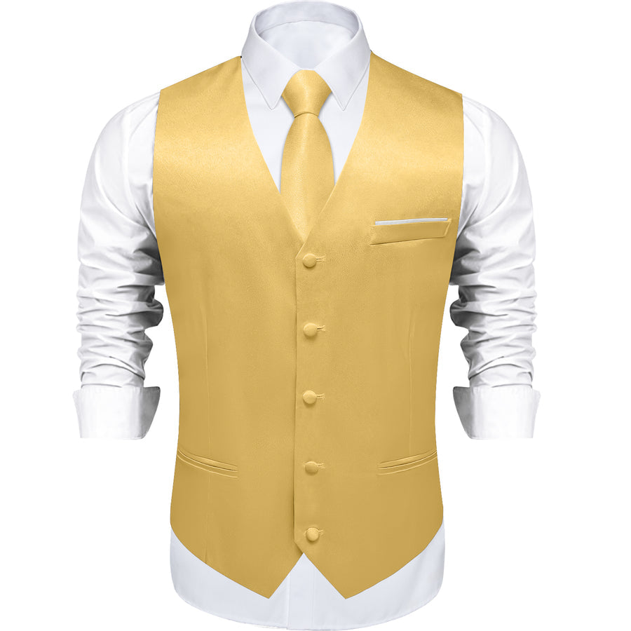 Light Yellow Solid Shining Silk Men's Vest Set vest set    - Sophisticated Gentlemen