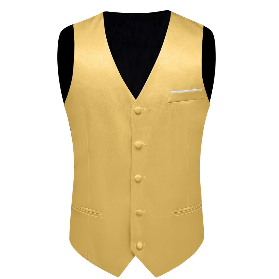 Light Yellow Solid Shining Silk Men's Bowtie Vest Set vest set    - Sophisticated Gentlemen